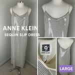 Anne Klein Silver Sequin Slip Dress L | Holiday Party NYE Formal Gown NWT Photo 1