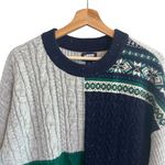 Lands End Womens Patchwork Fair Isle Cable Knit Sweater Size S Fisherman Grandpa Gray Photo 1