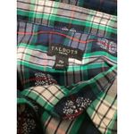 Talbots  Petite Plaid Button Down Shirt Women MP Green Navy Red Floral Accents Photo 3