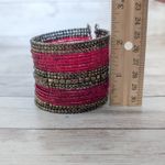 Vintage Wrap Bracelet Statement Brass Tone & Red Beads Photo 4