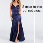 Windsor WT  Midnight Blue Maxi Length Satin Dress with Slit and Scrunch Photo 8