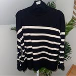 ZARA  Women Zip Turtleneck Sweater Ecru/Black Striped Knit Fall Winter Size Large Photo 1
