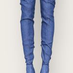 Liliana Womens Blue Denim Thigh High Stretch Stilettos Heels Zip Boots Size 10 Photo 1