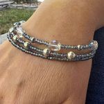 Triple Strand Smokey Gray, Clear and Silver Toned Beaded Bracelet Gray Photo 0