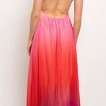 Colorful Ombré Pleated Backless Maxi Dress Pink Size L Photo 1