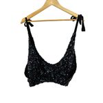 Free People  Black Big Night‎ Sequin Crop Tie Shoulder Top Size Small Photo 5