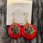 Chic Red and Gold Floral Earrings Photo 0