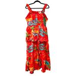 Farm Rio NWT Ipanema Ruffled Tropical Printed Midi Red Dress Sz M Photo 2