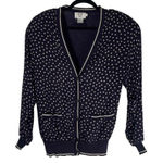 Evan Picone Women's Vintage 80s Navy White Polka Dot V Neck Button Up Cardigan S Photo 0