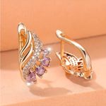 Gold & Lavender Crystal Leaf Earrings Drop leverback NWT Purple Photo 3