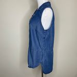 Ellen Tracy  Chambray Sz Large Lace Up Front Collar Tunic Top Photo 2