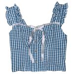 SweatyRocks Women's Polka Dots V Neck Shirts top blue white Dorthy corset large Photo 1