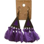 Boho Festival Copper Sphere Metalwork Agate Beads Purple Tassel Dangle Earrings Photo 3