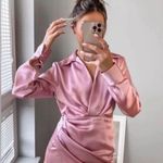 ZARA mini dress satin effect drapped long sleeve pink party wedding coctail Photo 2