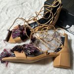 Rebecca Minkoff  Tan Sandals Size 9 Neutral Resort Strappy Laces Pom Pom Coastal Photo 3