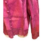 NWT Suede Leather Jacket Pink Boho Crochet XL Photo 2