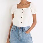 Madewell  Jacquard Square-Neck Puff-Sleeve Top in Antique Cream Photo 0