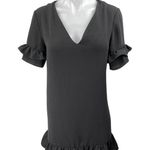 ZARA  Black Deep V Neck Ruffle Pullover Short Sleeve Shift Mini Dress Size S Photo 0