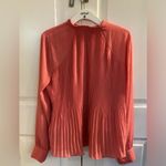 Halogen  Pleated flowy long sleeve BLOUSE coral pink high neck top M Photo 2