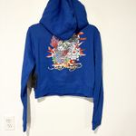 Ed Hardy  Blue Tiger Lotus Cropped Hoodie Blue Long Sleeve Full Zip Size XL NEW Photo 3