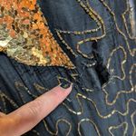 Vtg 1980s Black 100% Silk Gold Butterfly Sequin Embellished Sheath Dress Sz M Size M Photo 3