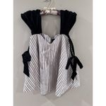 Style Mafia 100% Linen Cottagecore Top Blue White Striped Bow Detail Medium Photo 5