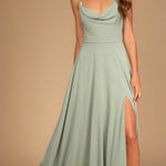 Lulus NWT  Romantically Speaking Sage Green Cowl Lace-Up Maxi Dress Bridesmaid S Photo 0