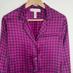 Fleur Du Mal Houndstooth Patterned Button Down Top Womens Small Violet Pink Photo 2