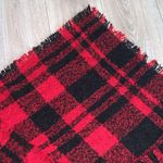 David & Young  red plaid large triangular fringe wrap scarf Photo 3