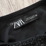 ZARA Women’s Black Fringe Hem Lace Trim Jacket Boho Open Front Coatigan Size XS Photo 2