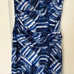 Nine West  Blue & White Abstract Print Ruched Bodycon Dress Size 6 EUC Photo 1