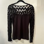 Boston Proper  Black Mesh Sheer Polka Dot Y2K Retro Long Sleeve Stretch Top S Photo 2