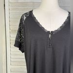 Torrid  Black Super Soft Slub V Neck Lace Sleeve Raglan Henley T-Shirt-1X Photo 1