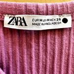 ZARA  Ribbed Tank Bodysuit V Neck Snap Button Up Stretch Knit Cotton Pink Medium Photo 2