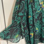 Torrid Women’s Tie Neck Button Front Princess Sleeve Peacock Sheer Blouse Size 3 Photo 5