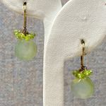 Gold Peridot Leverback Drop Earrings Gemstone Cluster Handmade Dainty Jewelry Green Photo 0