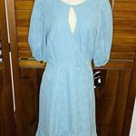 Maison Tara Chiffon Pastel Baby Blue Key Hole Puff Sleeve Midi Dress Size 16 Photo 9