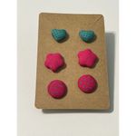 None Stud Button Statement‎ Earrings Set Fabric Polka Dot Hearts Stars Pink Teal Blue Photo 4