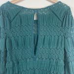 Free People Fire Island Blouse Crochet Top 3/4 Sleeve Knit Green size M Boho Photo 6