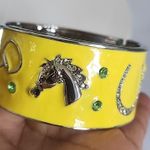 Vintage Silver Yellow Equestrian Horse Clamper / Hinge Bracelet Photo 0