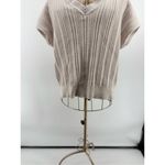 Elie Tahari Women’s Short Sleeve V Neck Beige Grey Sweater Size Large Photo 8