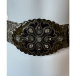 Belt OSFM Metal Silver Tone Elastic Stretch Oval Buckle w/ Enamel & Bling Vtg Photo 6