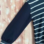 Chaser Navy Blue Striped Mixed Media Blouson Sleeve Pullover Hoodie Photo 6