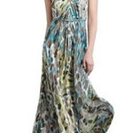 Hoaglund NY Halter Animal Print Beaded Maxi Gown Formal Dress Size 8 Green Photo 0