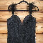 Mac Duggal 20889 Womens Black Sheer Applique Bustier Gown with Feather Straps Photo 6