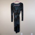 Orla Kiely Blue Black Tree Print Midi Wrap Dress Womens L Long Sleeve Stretch Size L Photo 9