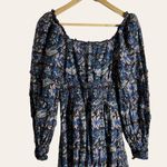 Sea Noah Shirred Tiered Floral Print Navy Blue Cotton Midi Dress Size 2 Photo 12