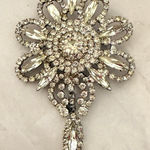 Vintage Flower Teardrop Rhinestone Silver Tone 2" Brooch Pin Photo 0