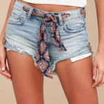We The Free Jean Shorts Sashed and Relaxed Size 24 Light Wash Blue w/ Navy Scarf Photo 0