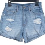 Aeropostale Mom Shorts Women's Size 2 27x3.5 Cuffed Distressed High Rise Blue Photo 0